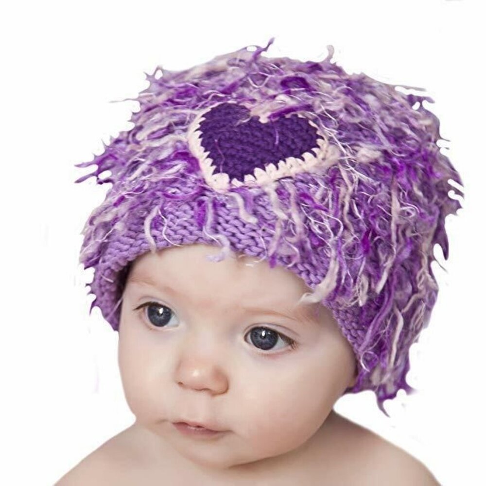 New Baby Girl Zooni Mop Top Hat Purple Reign Heart Fun Funky Size 6-12 Months
